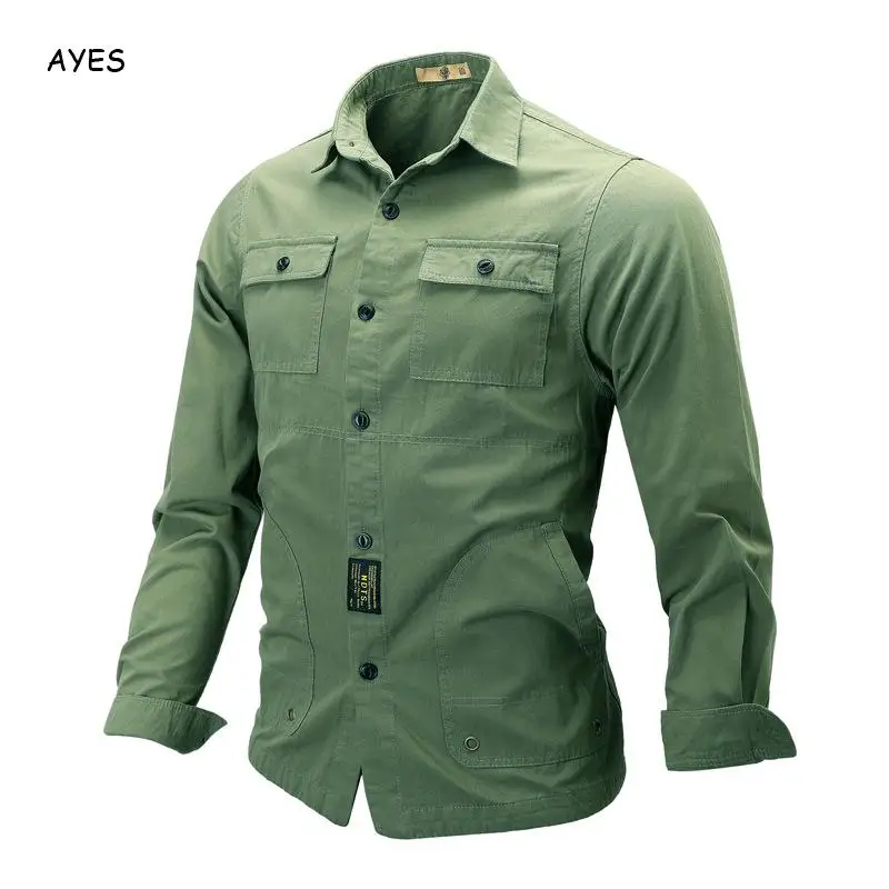 army green Большие размеры 4xl Мужская рубашка однотонная Базовая Повседневная рубашка с длинными рукавами и пуговицами мужские рубашки с v-образным вырезом Топы армейские зеленые рубашки уличная одежда - Цвет: army green