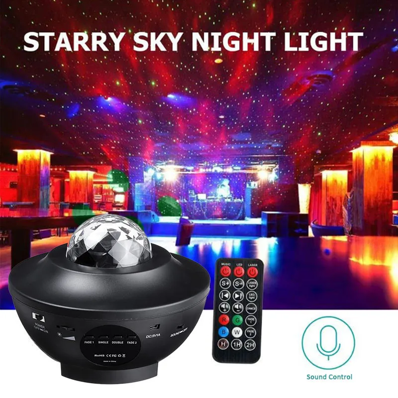Светодиодный диско-шар-светильник с лазером RGB вечерние светильник DJ светильник bluetooth USB лазерный проектор лампа беспроводной с пультом дистанционного управления