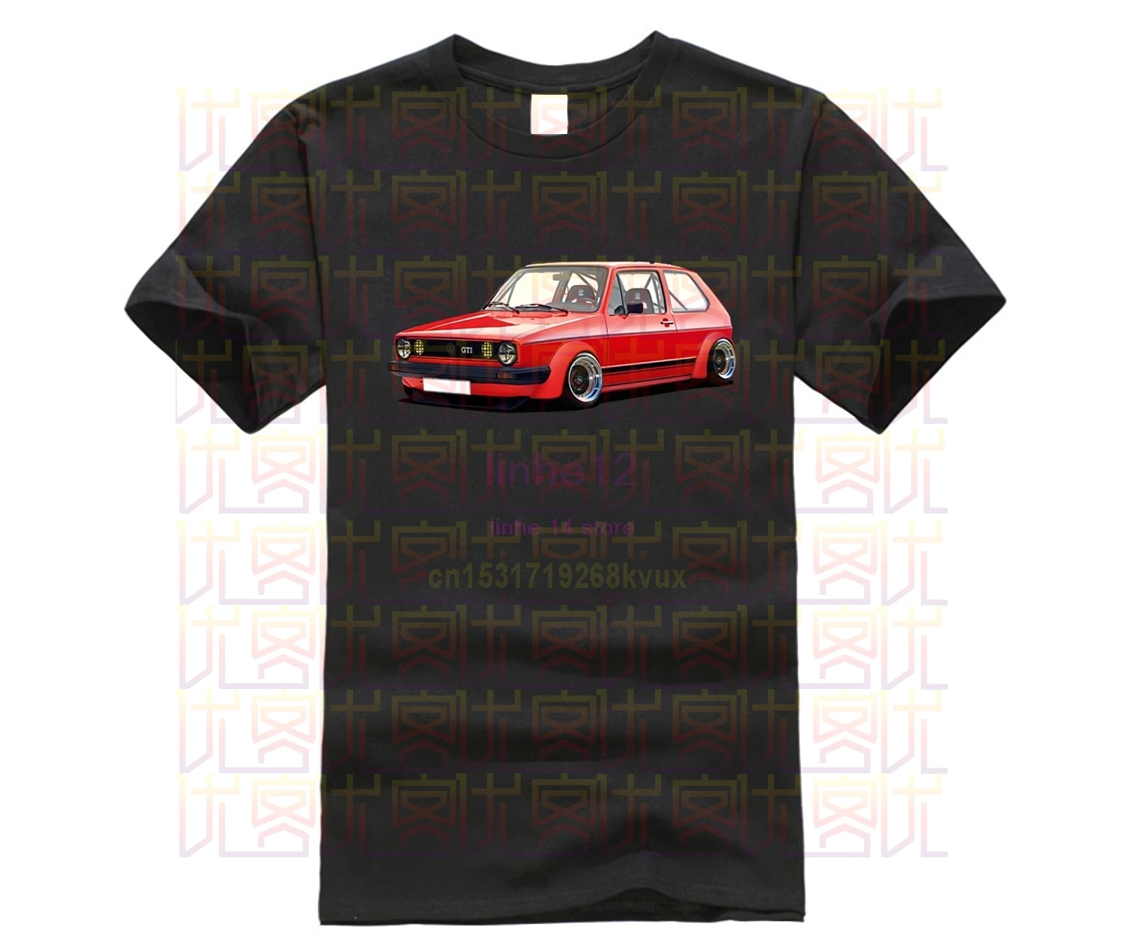 Футболка белая с круглым вырезом немецкий классический автомобиль гольф Gti