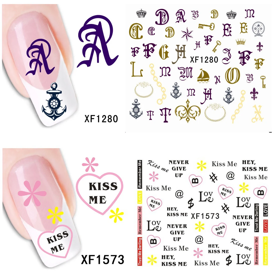 5 Sheet DIY Greece Letter Nails Water Sticker Black Manicure Design