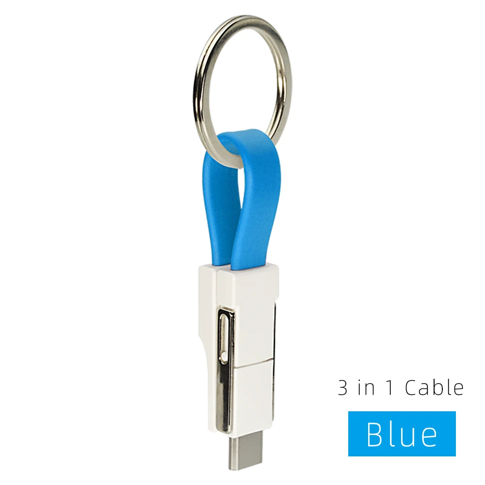 CHAURE, 3 в 1, USB кабель, мини брелок, 2А, портативный магнитный кабель для быстрой зарядки, для освещения типа C, микро-кабель для синхронизации данных и зарядки - Цвет: Синий