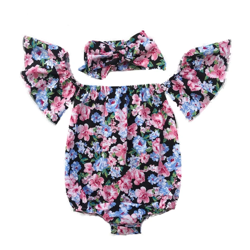 Детские летние комбинезоны с оборками и открытыми плечами|infant romper|baby rompersfloral baby