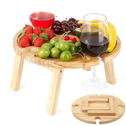 Table de pique nique pliante en bois, 2 en 1, support pour verres à vin, facile à transporter, pour l'extérieur 