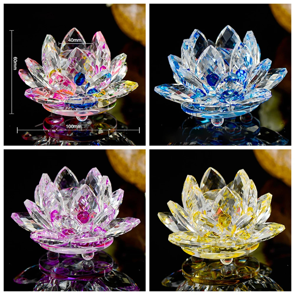 

Quartz Crystal Lotus Flower Crafts Glass Fengshui Ornaments Decor Gifts Souvenir Bring good luck