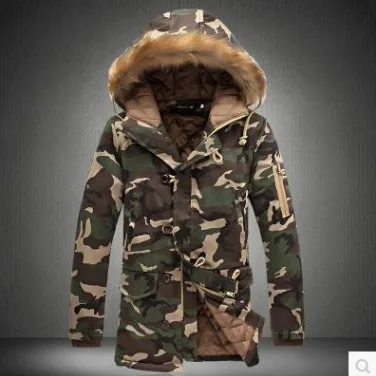 Men Winter Jacket Large Size Thick Warm Male Coat Camouflage Overcoat Zipper Cotton Parka Casual High Quality - Цвет: Green