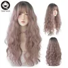 7JHH – Perruques cheveux longs bruns avec ombré bleu foncé pour femme, coupe dégradée avec frange, thermorésistantes, extensions synthétiques pour soirée Cosplay ► Photo 2/6