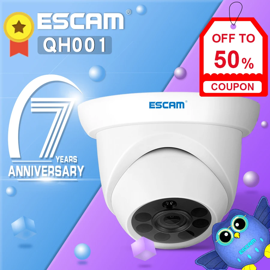 

ESCAM QH001 1080P HD Dome IP Camera Home Surveillance Security Camera Night Vision Motion Detection H.265 ONVIF