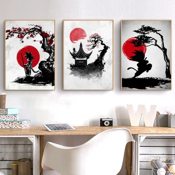 

Canvas Painting Dragon Ball Z Goku Anime Poster Japan Artwork Poster and Print Black White Wall Picture Room Decor Cuadros