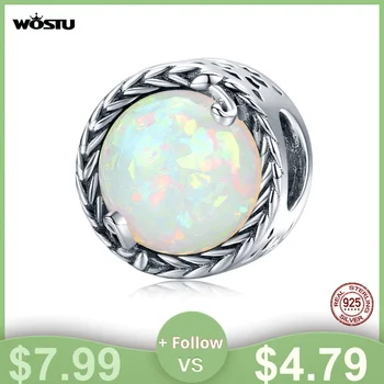 

WOSTU Trendy New 925 Sterling Silver Wrap-Around Vine Charm Opal Zirconia Beads fit Women Bracelet DIY Jewelry Making CQC1576