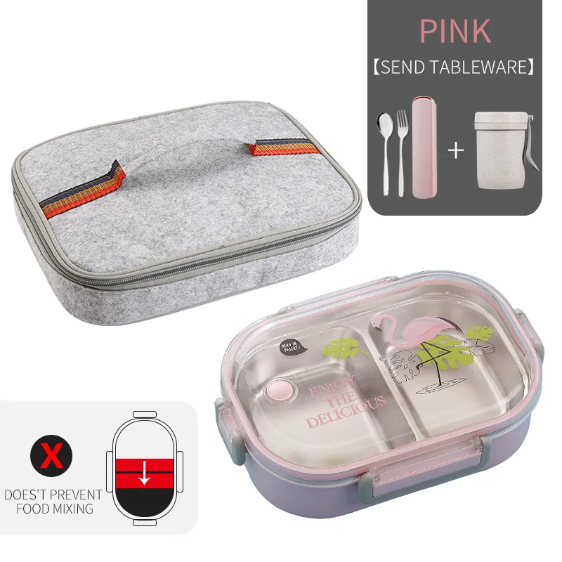 C Pink Bag Cup Set WORTHBUY японский Ланч-бокс для детей школы 304 из нержавеющей стали бенто Ланч-бокс герметичный контейнер для еды детская коробка для еды - Цвет: C Pink Bag Cup Set