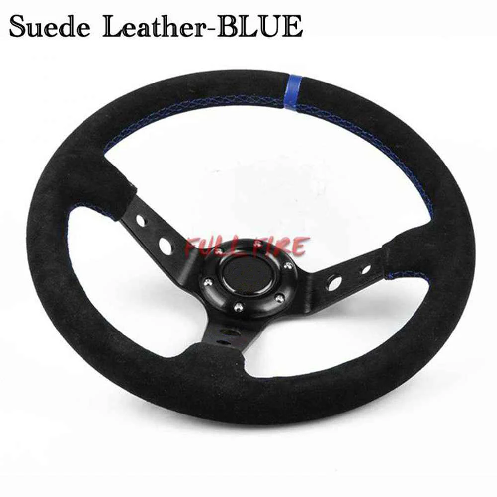 14 дюймов 350 мм черная замша руль дрейф гоночный автомобиль рулевое колесо Универсальный руль om рулевое колесо - Цвет: Suede-black blue