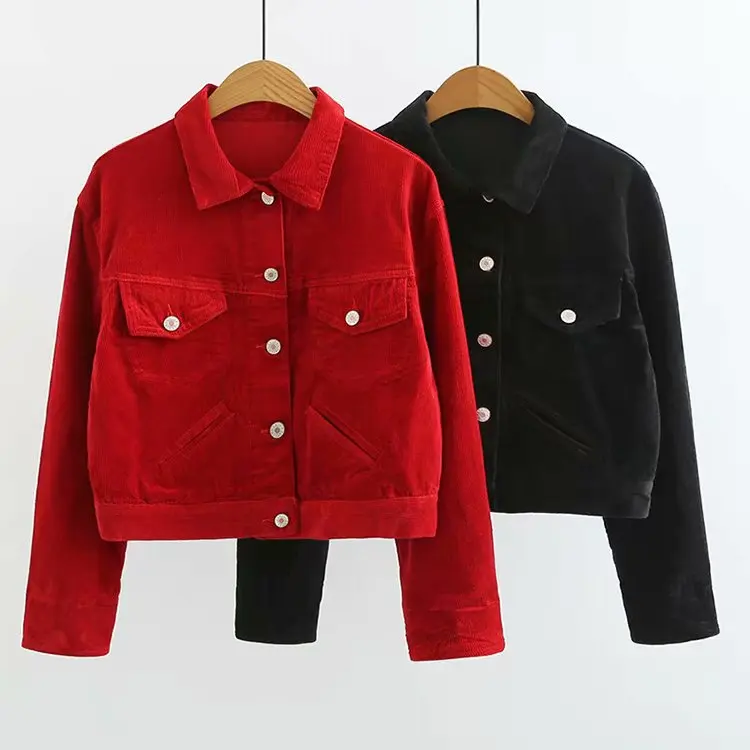 

2018 Europe And America Retro College Style Students BF Loose-Fit Short Baseball Uniform Corduroy Workwear Coat Women's