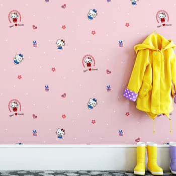 

Children's Room Non-woven Cartoon Cat Wallpaper Warm Bedroom Princess Room Boy Girl Pink White Yellow Blue Background Wall Pape