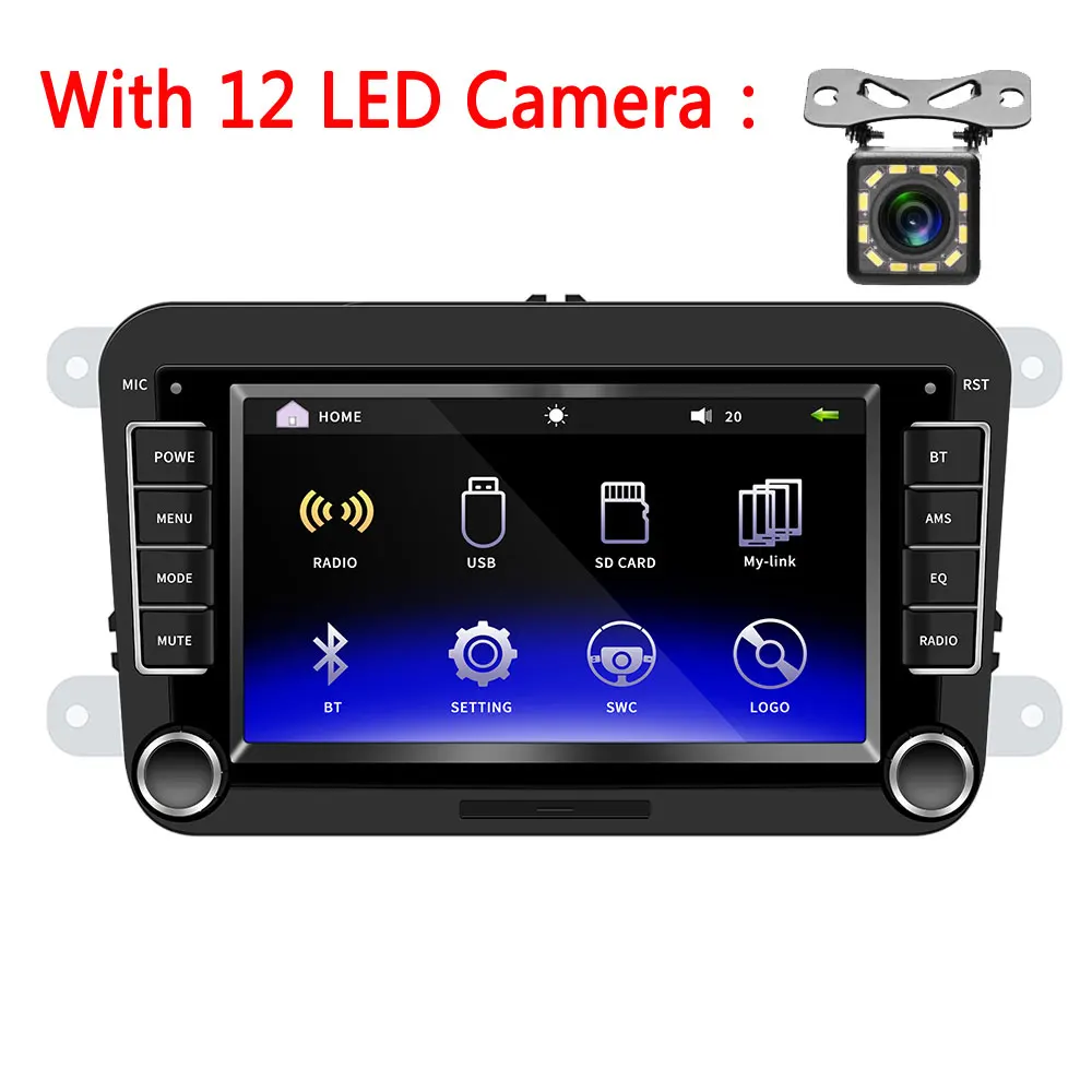 With 12 LED Camera Podofo 7 ''автомобильный мультимедийный плеер 2din автомобильный Радио Аудио Bluetooth Сенсорный MP5 fm-радио Android& IOS зеркальная ссылка для VW Авторадио - Цвет: With 12 LED Camera