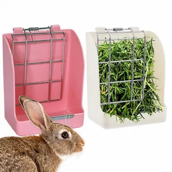 

Fixed Food Container Bowl Rabbit Grass Feeder Spring Straw Frame Grass Basket Pet Feeder Guinea Pig Totoro Cage Supplies A