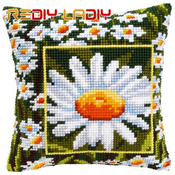 

Cross Stitch Cushion Anemone Bouquet Chunky Yarn Cross-Stitch Kits Needlework Pre-Printed Canvas Pillow Home Decor Art & Crafts