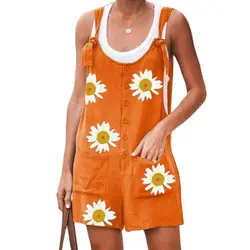 2021 verão nova mulher shorts macacão impresso bolsos de linho algodão macacão feminino shorts botões casual cinta shorts