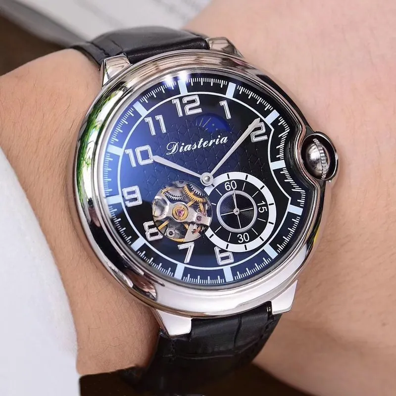 Модные мужские часы Skeleton s Tourbillon, Топ бренд, Роскошные, Moon Phase, Мужские автоматические механические часы, натуральная кожа, водонепроницаемые