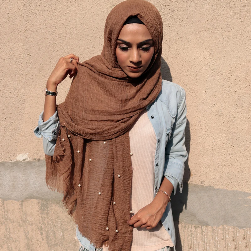 

Hot 74 Color Pearl Plain Bubble Cotton Crinkle Scarf Muslim Hijab Lady Long Head Wrap Shawls Scarves 10PCS/Lot