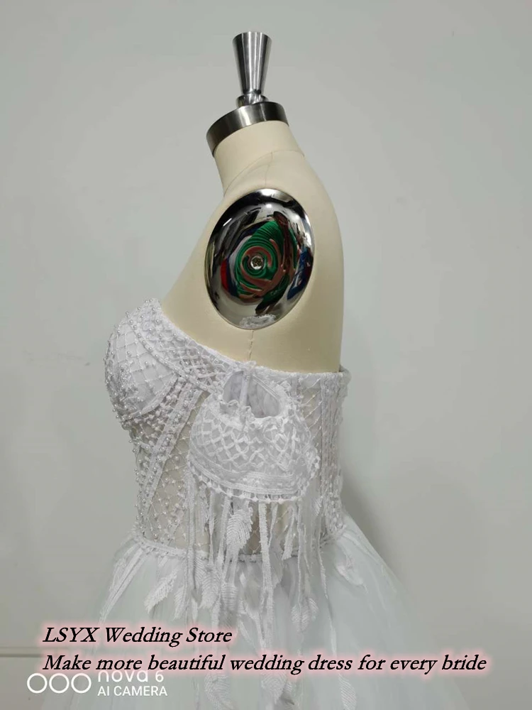 Beach Wedding Dress 2021 Bohemian Boho Lace Tassel Sleeve Sweetheart Backless For Bride Vestido De Noiva Custom Made Tulle Dress 5