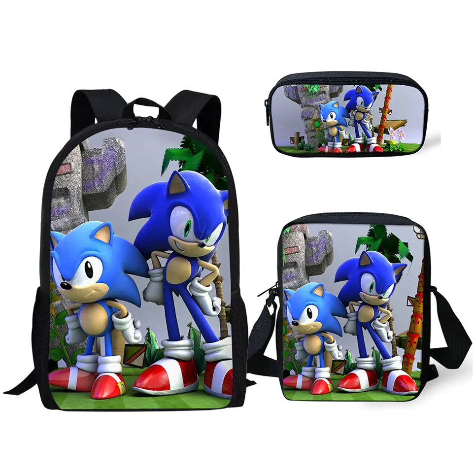 Модный комплект из 3 предметов рюкзак Sonic с рисунком ежа школьные сумки для