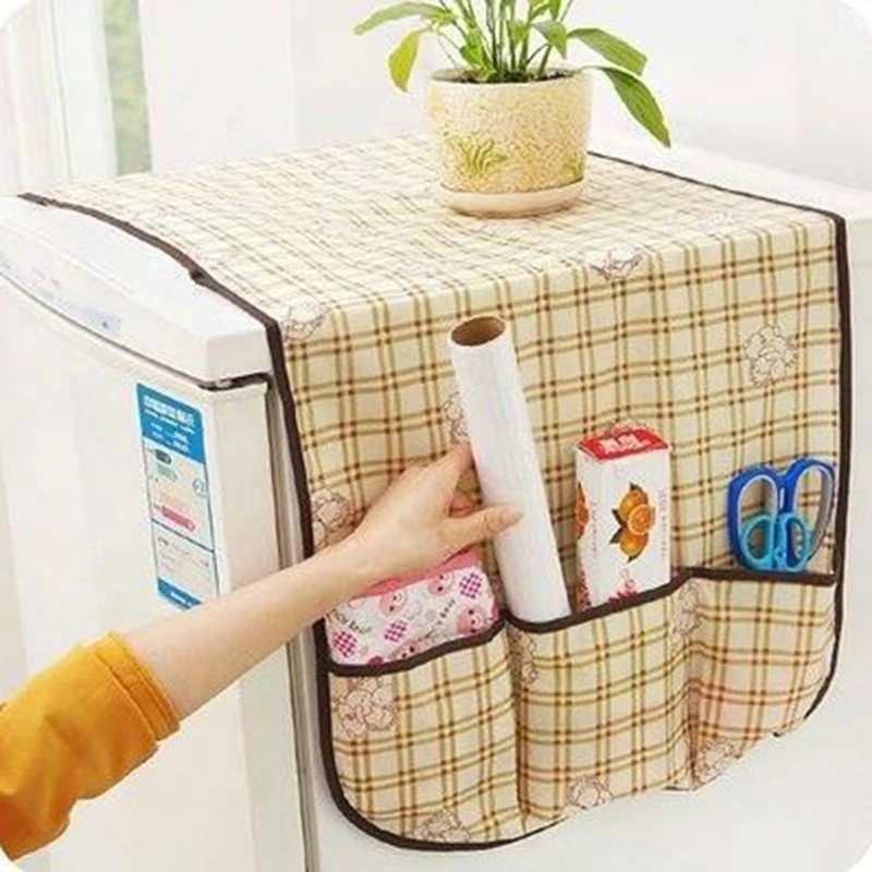 

Lattice Refrigerator Practical Dust Cover Home Accessories Home Storage Bags Muti-Functional Fridge Cover