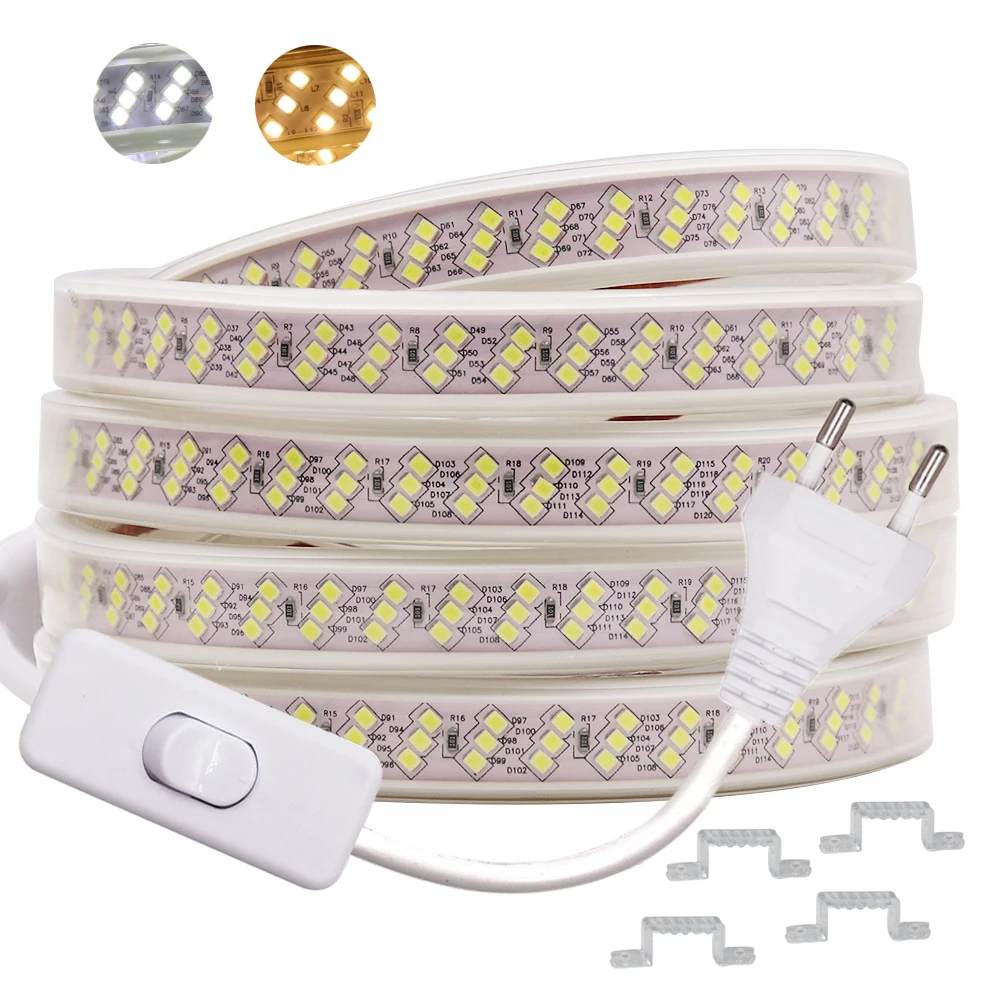 

220V Led Strip Light 2835 SMD 276LEDs/m Oblique Three Rows High Bright Led Light Strip Waterproof Flexible LED Ribbon Decoration
