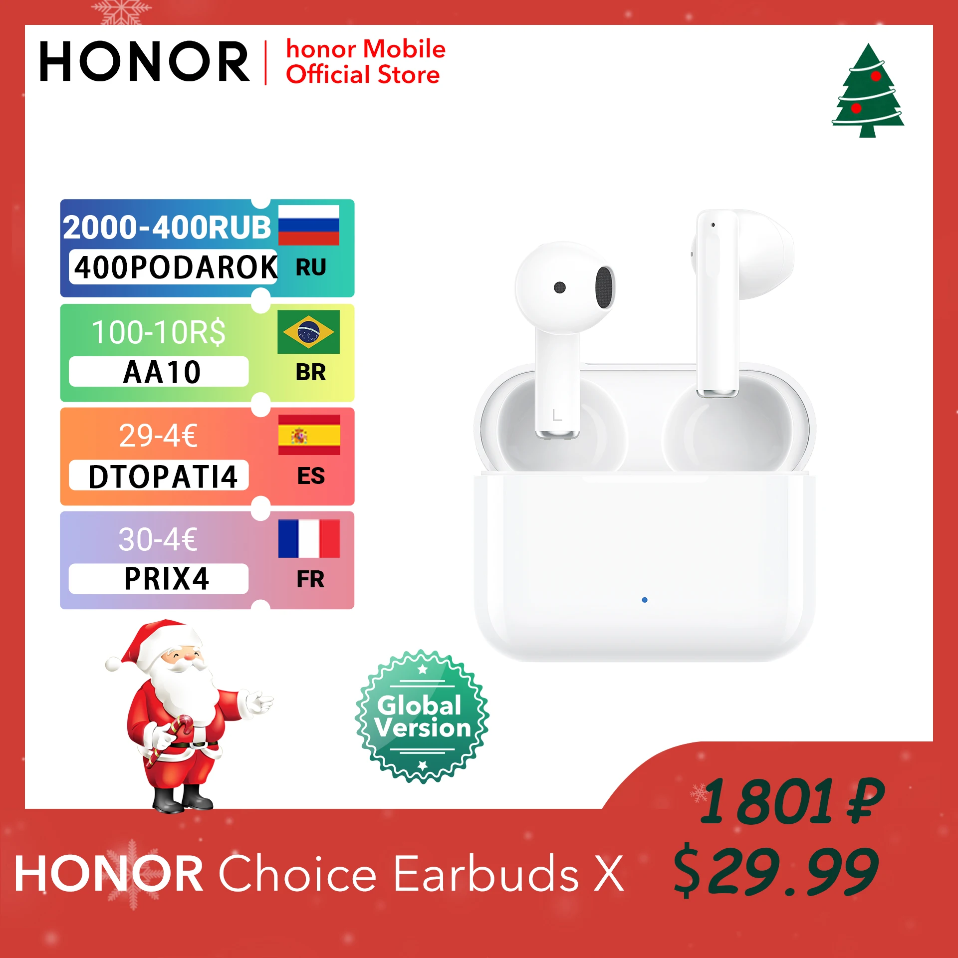 Глобальная версия HONOR Choice Earbuds X TWS Bluetooth 5.2 28 часов долгого времени автономной