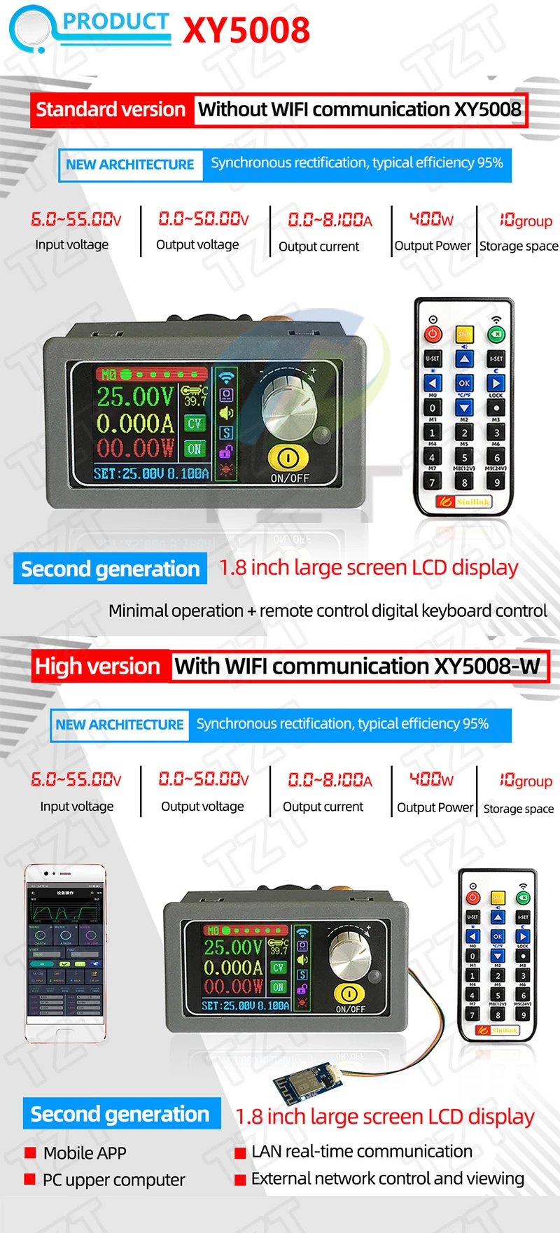 XY5008 DC DC Buck Converter CC CV 0-50V 8A 400W Power Modul TZT Einstellbare Geregelte Labor Netzteil Variable WIFF APP – Detail 1