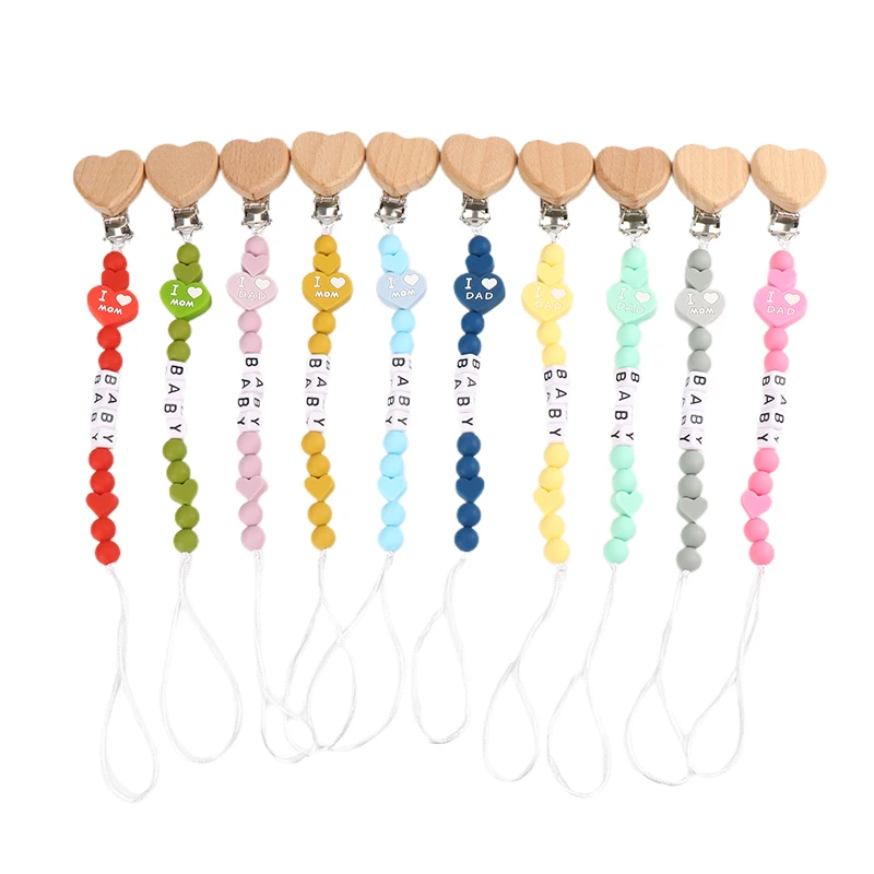 

New Baby Pacifier Clip Silicone Heart Beads Personalized Name BPA Free Toddler Soother Chain Teether Chew Toy Infant Accessories