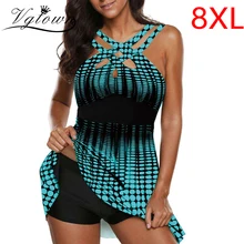 Комплект танкини размера плюс 8XL, женский купальник из двух частей, спортивный купальник, винтажный купальный костюм в горошек, женский купальник большого размера