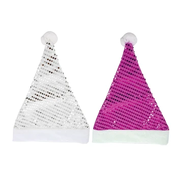 

2 Pcs Christmas Costume Santa Claus Party Hat Adult Kids Family Xmas Cap Gifts, Silver & Purple