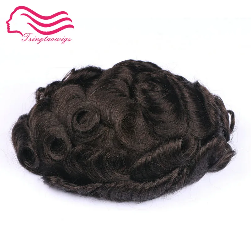 Front lace Human Hair Hairpieces Lace Replacemen.t System For Men Toupees Human Hair Hairpieces Lace& PU free shipping