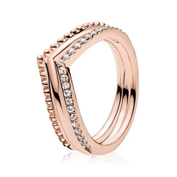 

2018 NEW 100% 925 Sterling Silver Rose Wish Bone Ring Stack Rose Gold Wedding Ring For Fashion Women Gift Jewelry