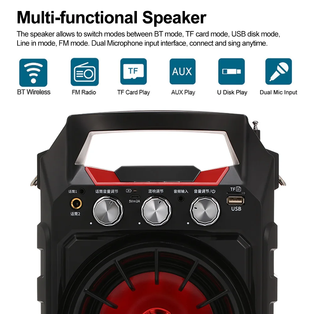 Bluetooth динамик s 15 Вт открытый караоке беспроводной динамик ручной двойной микрофон FM радио TF карта AUX IN с управлением