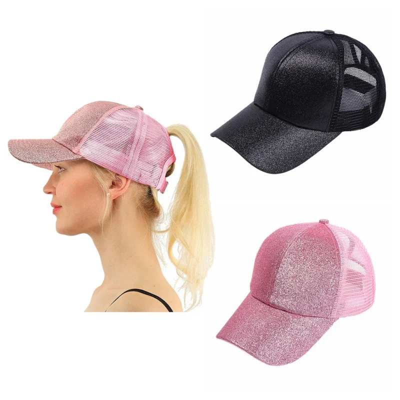 1 PC Ponytail Baseball Cap Women Messy Bun Snapback Summer Mesh Hats Casual Sport Sequin Caps Drop Cap DB