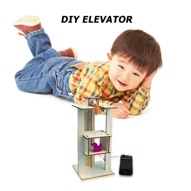  DIY Wood Assemble Electric Lift Elevator Exercise Judgment and Discrimination Kid Science Experimen