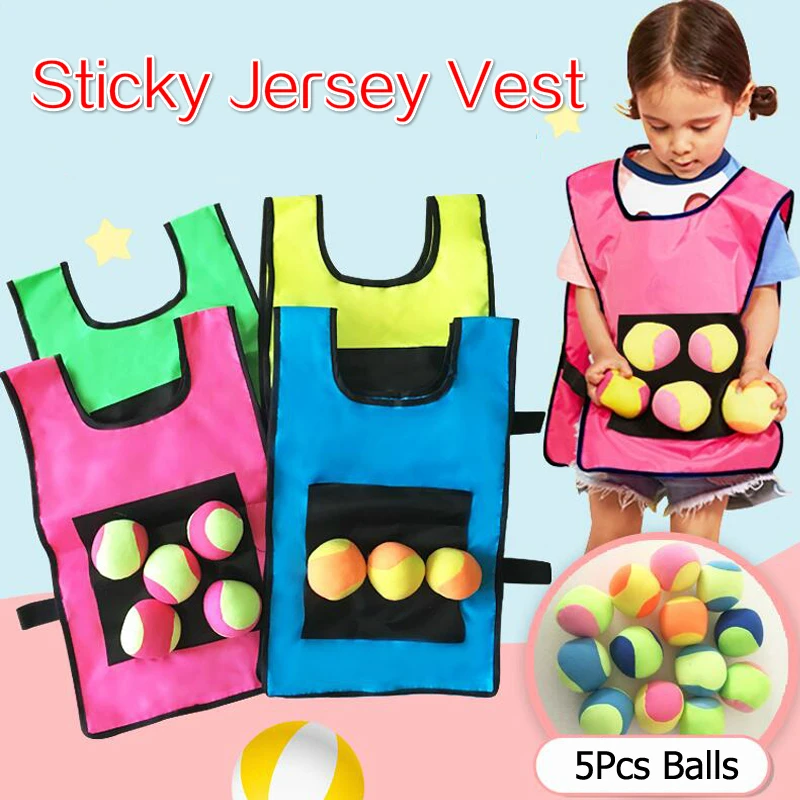 Chaleco adhesivo con accesorios de juego para deportes al aire libre para niños, chaleco de juego con pelota adhesiva, juguetes para lanzar