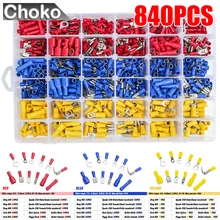 

840PCS Electrical Wire Connectors, Insulated Wire Crimp Terminals, Mixed Butt Ring Fork Spade Bullet Quick