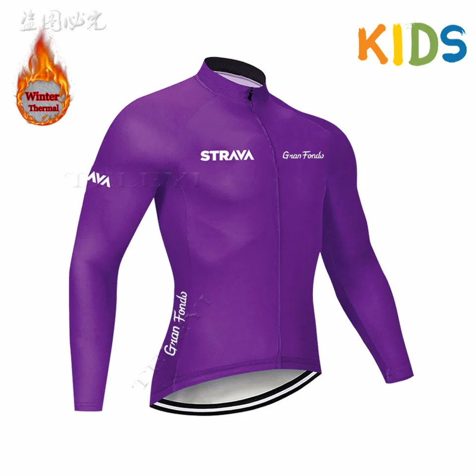 Детская зимняя одежда для велоспорта для мальчиков, детская одежда для велоспорта, Pro STRAVA Team, флисовая одежда для велоспорта с длинным рукавом, комплект для велоспорта - Цвет: 10