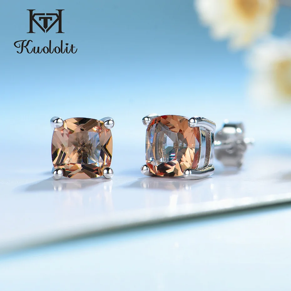 Kuololit Diaspore Gemstone Stud Earrings for Women Solid 925 Sterling Silver Color ChangingCushion Anniversary Gift Jewelry