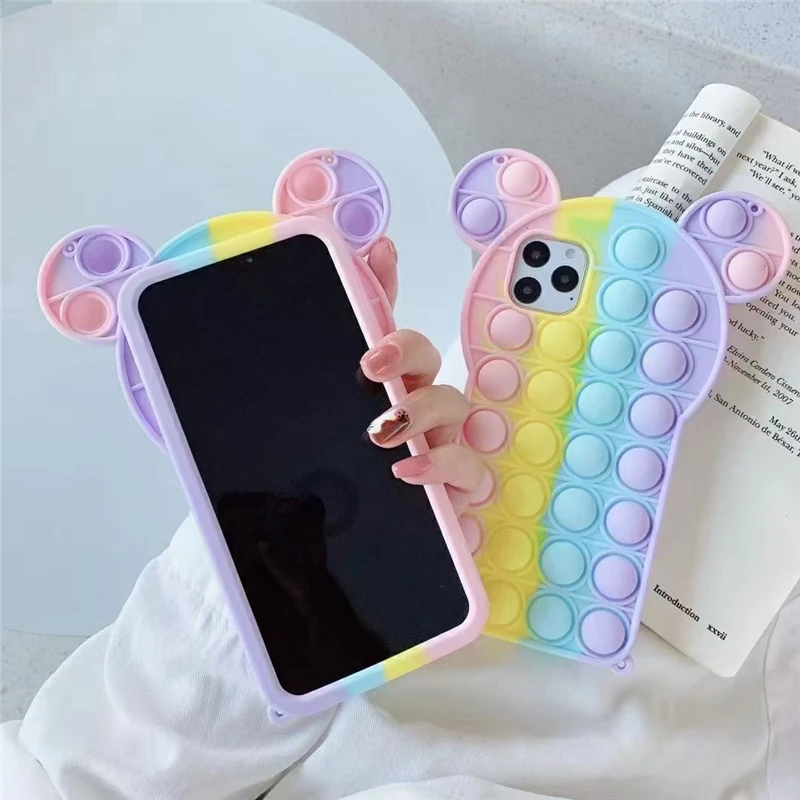 silicone cover with s pen Pop Bubble Fidget Toys Case For Samsung Galaxy S21 S20 FE S10 S9 Plus Note 9 10 20 Ultra 5G Rainbow Beans Cartoon Unicorn Cover samsung flip phone cute