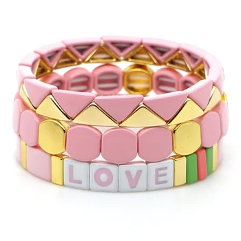 

Shinus LOVE Letter Bracelet For Women Enamel Tile Bracelets On Hand Gift Boho Bangle 2020 Stretch Pulseras Jewelry Wholesale