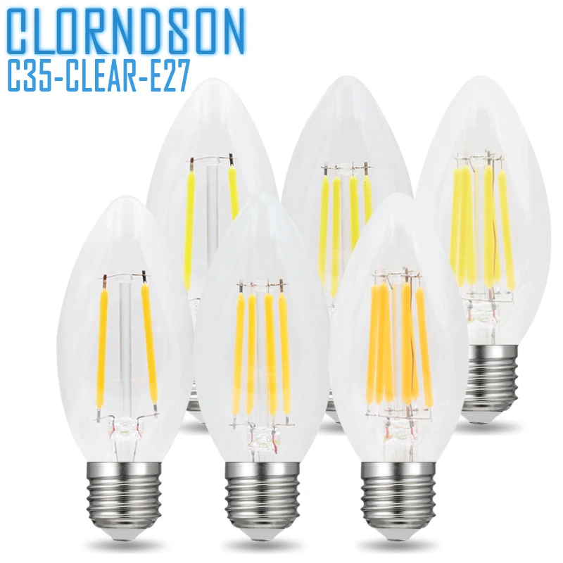 Диммируемая Светодиодная лампа накаливания CLORNDSON C35 2 Вт 4 6 8 Edison E26/E27 винтажная