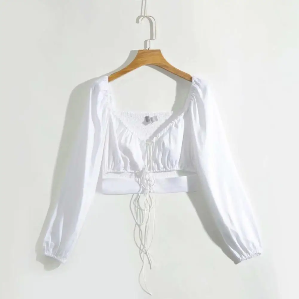 N404 white BL1248 Bazaleas, сексуальные женские блузки с вырезами, женская мода,, бандажные блузы, женский укороченный топ, Ретро стиль, с длинным рукавом, укороченные женские блузы - Цвет: N404 white BL1248