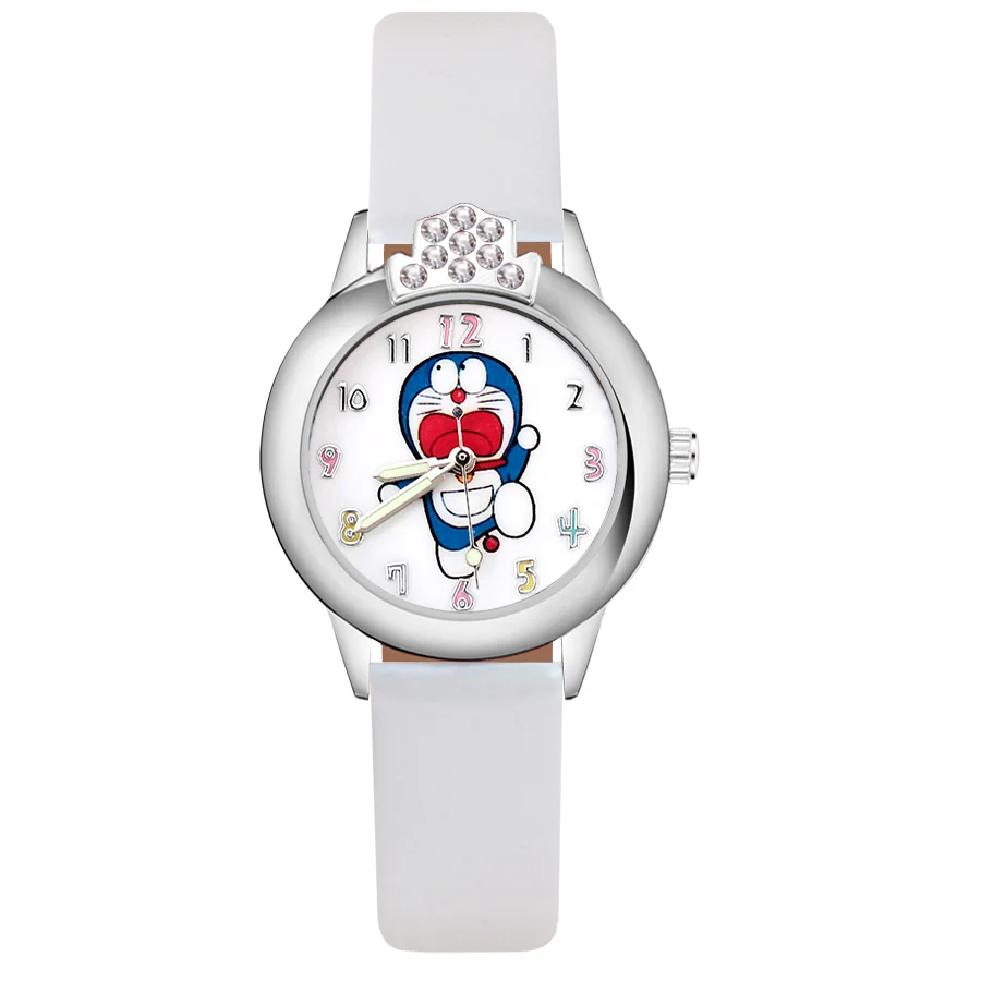 White Мультфильм Doraemon Кристалл Стиль Детские часы Дети студентка девушки кварцевые Кожаный ремешок наручные часы JK70 - Цвет: White