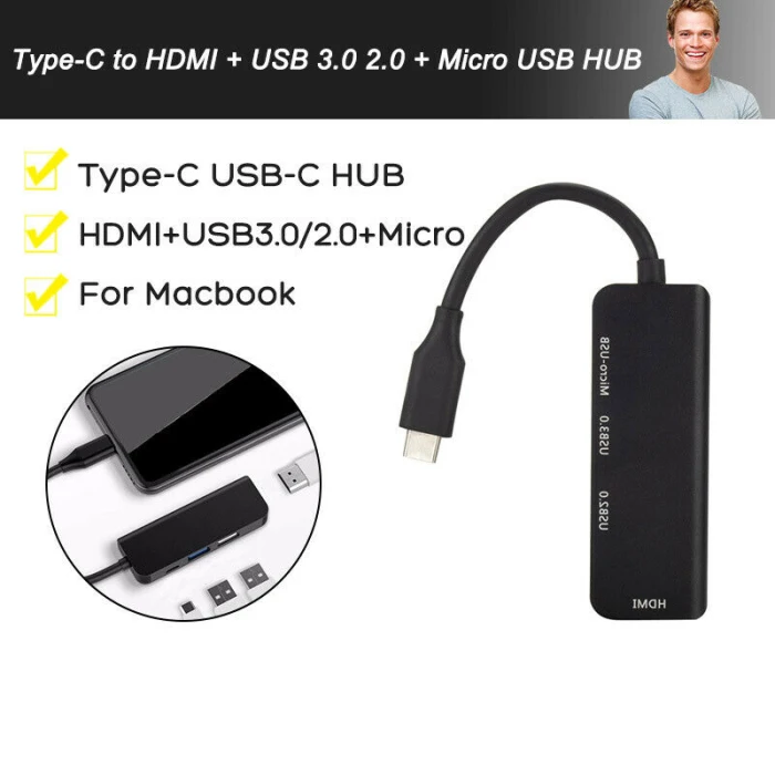 Type-C к HDMI USB 3,0/2,0 микро usb-хаб адаптер для Macbook ПК ноутбук FKU66