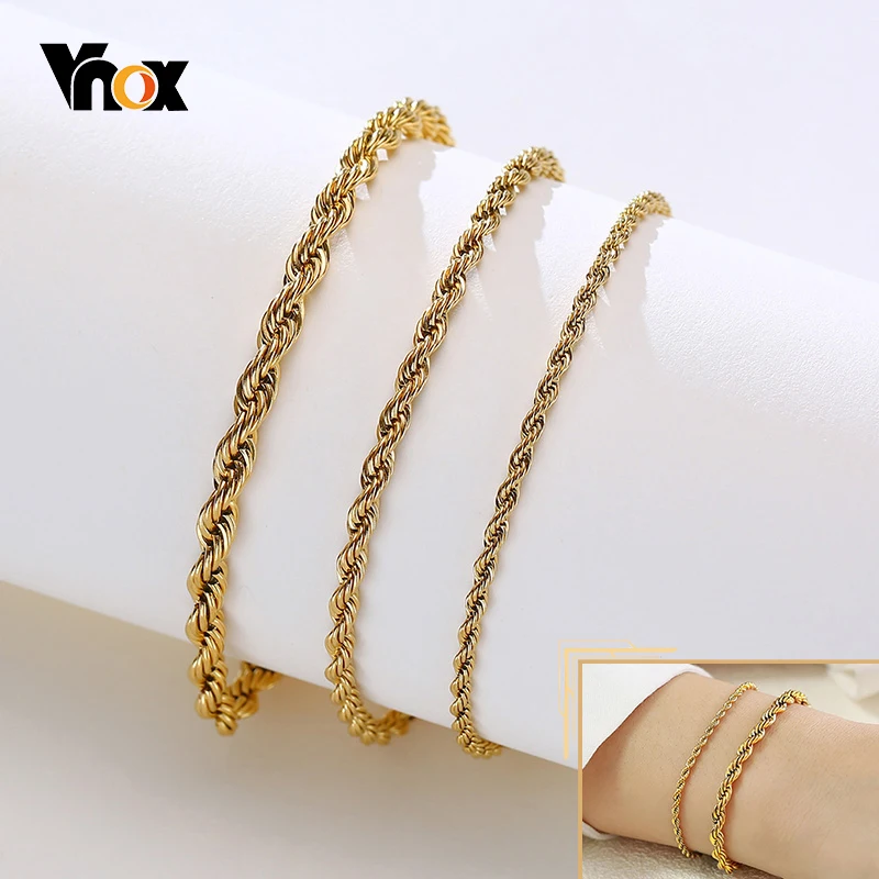 Vnox Charming Flash Twisted Rope Chain Bracelets for Women Lady Men Stainless Steel Wrist Jewelry Length Adjustable