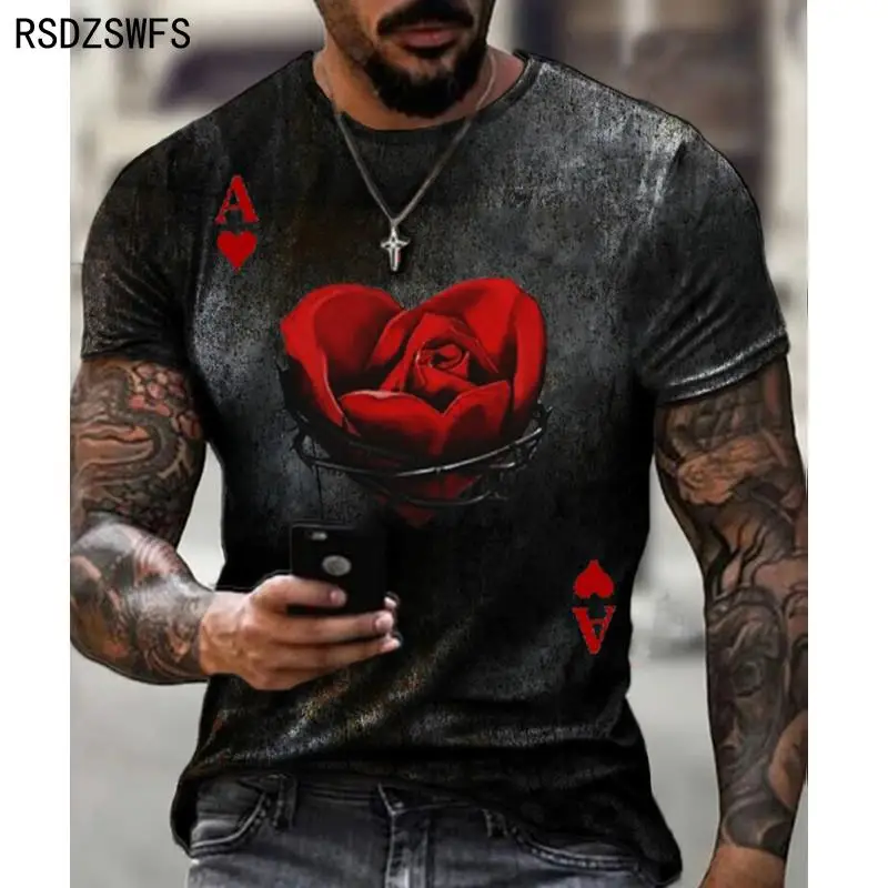 

2021 Summer Men's T-Shirt European And American Street Fashion Rose couple 3D Printed , Loose Large Size Quick-Drying T-Shirt