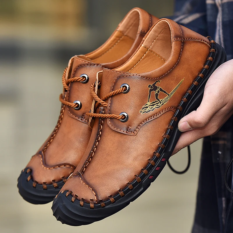 

2020 Hand Made Men Genuine Leather Leisure Shoes Soft Bottom Men Walking Shoes Comfortable Office Driver Footwear Big Size 48